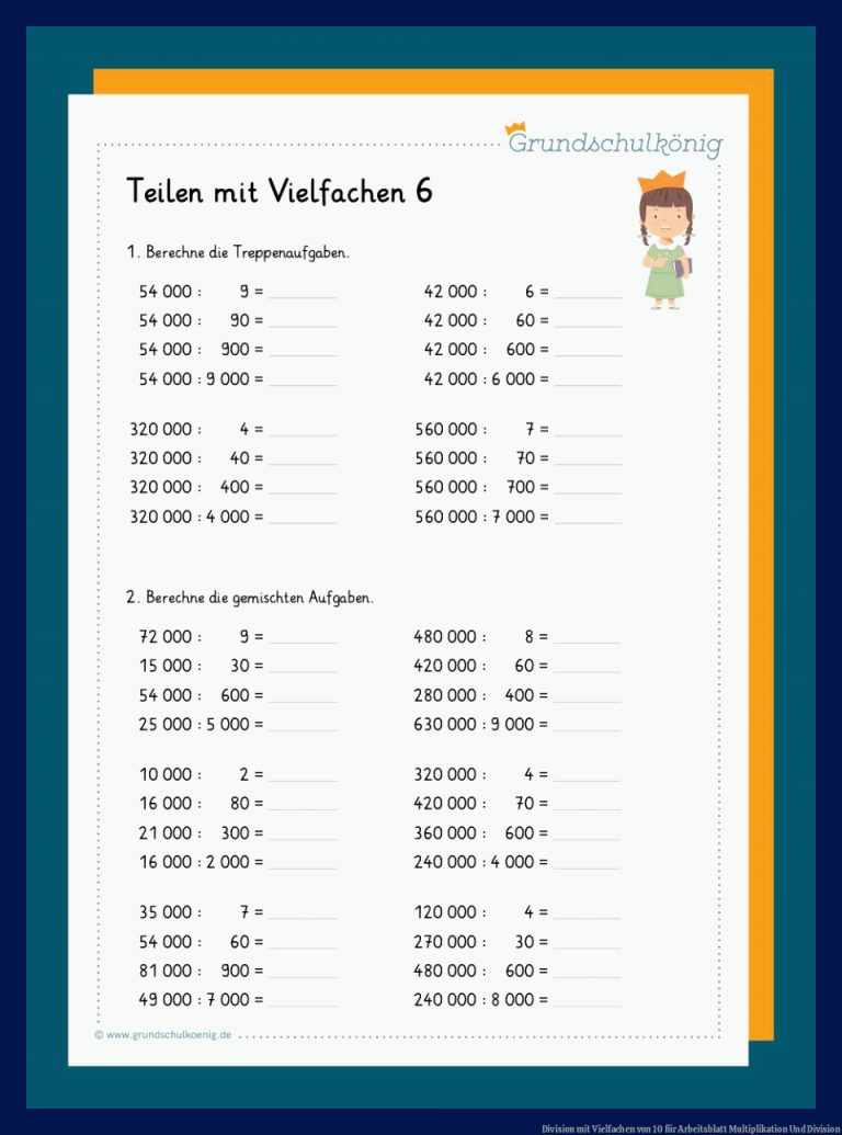 Division mit Vielfachen von 10 für arbeitsblatt multiplikation und division