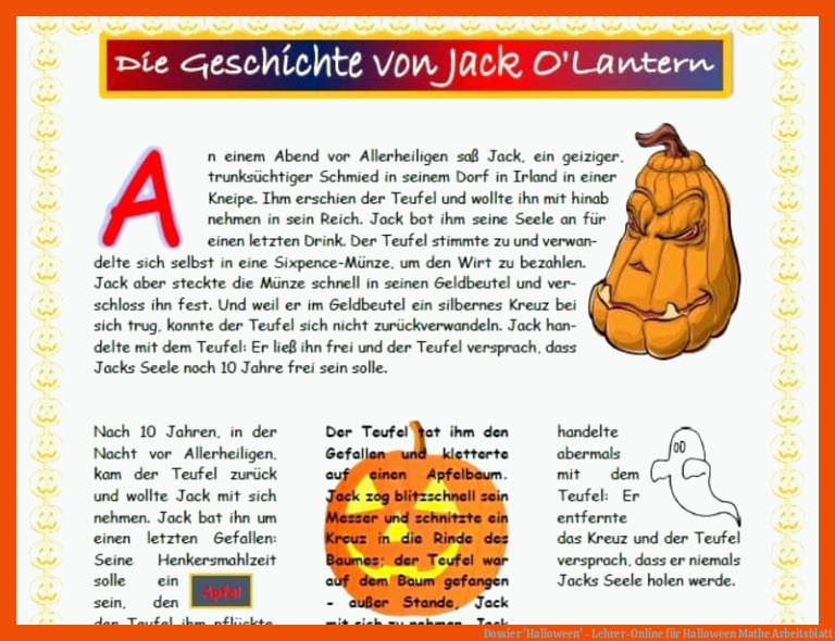 Dossier 'Halloween' - Lehrer-Online für halloween mathe arbeitsblatt