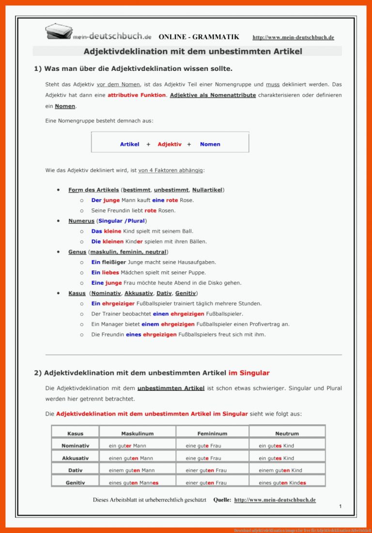Download adjektivdeklination images for free für adjektivdeklination arbeitsblatt