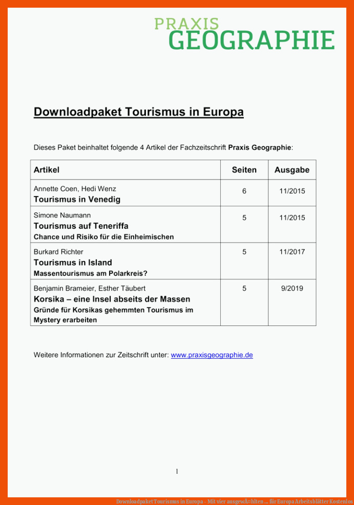 Downloadpaket Tourismus in Europa - Mit vier ausgewÃ¤hlten ... für europa arbeitsblätter kostenlos