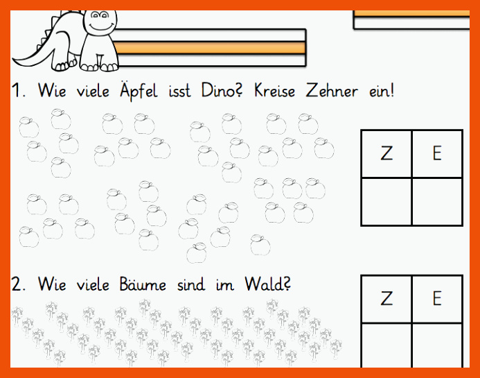DrachenstÃ¼bchen: Zehner fangen mit Dino für zehner und einer arbeitsblatt