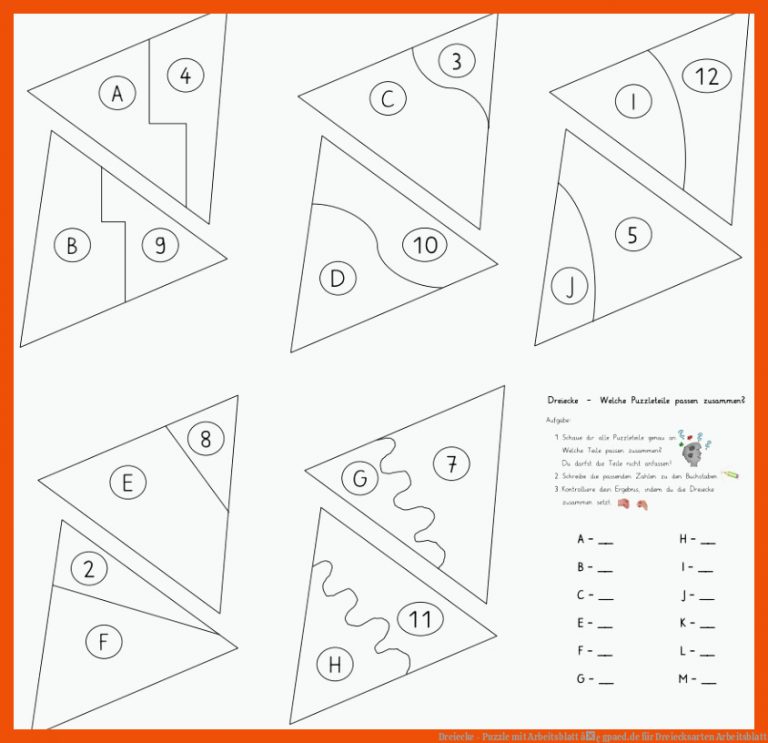 Dreiecke - Puzzle mit Arbeitsblatt â¢ gpaed.de für dreiecksarten arbeitsblatt