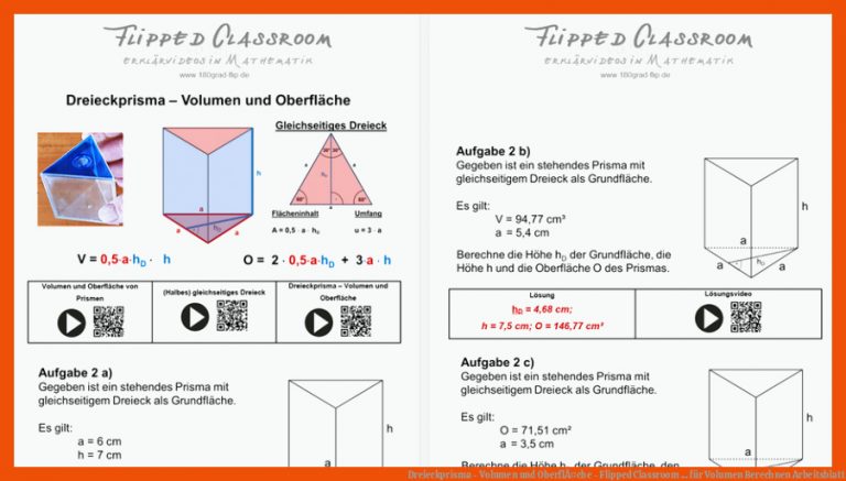 Dreieckprisma - Volumen und OberflÃ¤che - Flipped Classroom ... für volumen berechnen arbeitsblatt