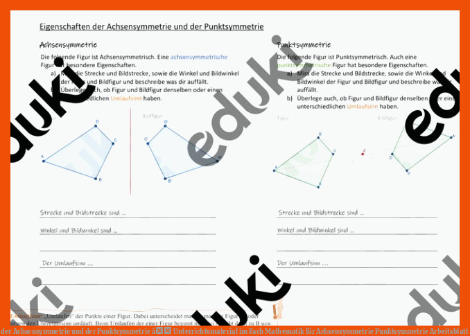 Eigenschaften der Achsensymmetrie und der Punktsymmetrie â Unterrichtsmaterial im Fach Mathematik für achsensymmetrie punktsymmetrie arbeitsblatt