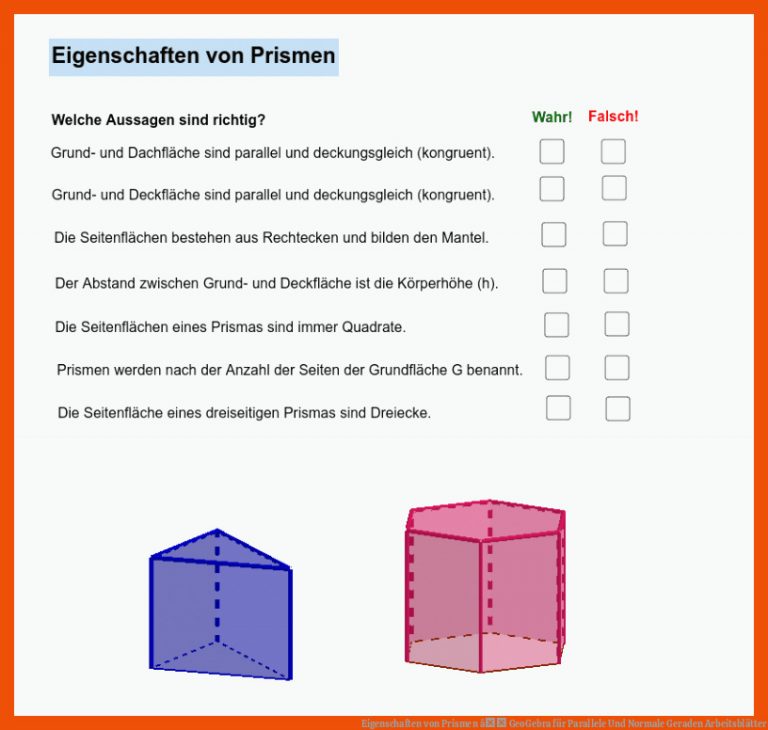 Eigenschaften von Prismen â GeoGebra für parallele und normale geraden arbeitsblätter