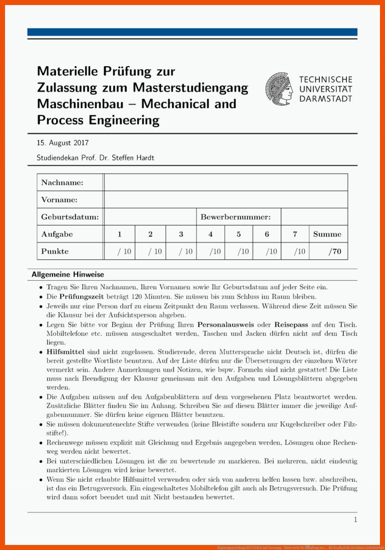 Eignungspruefung 2017 0815 mit Loesung - Materielle Pr Ìufung zur ... für kraftpfeile zeichnen arbeitsblatt