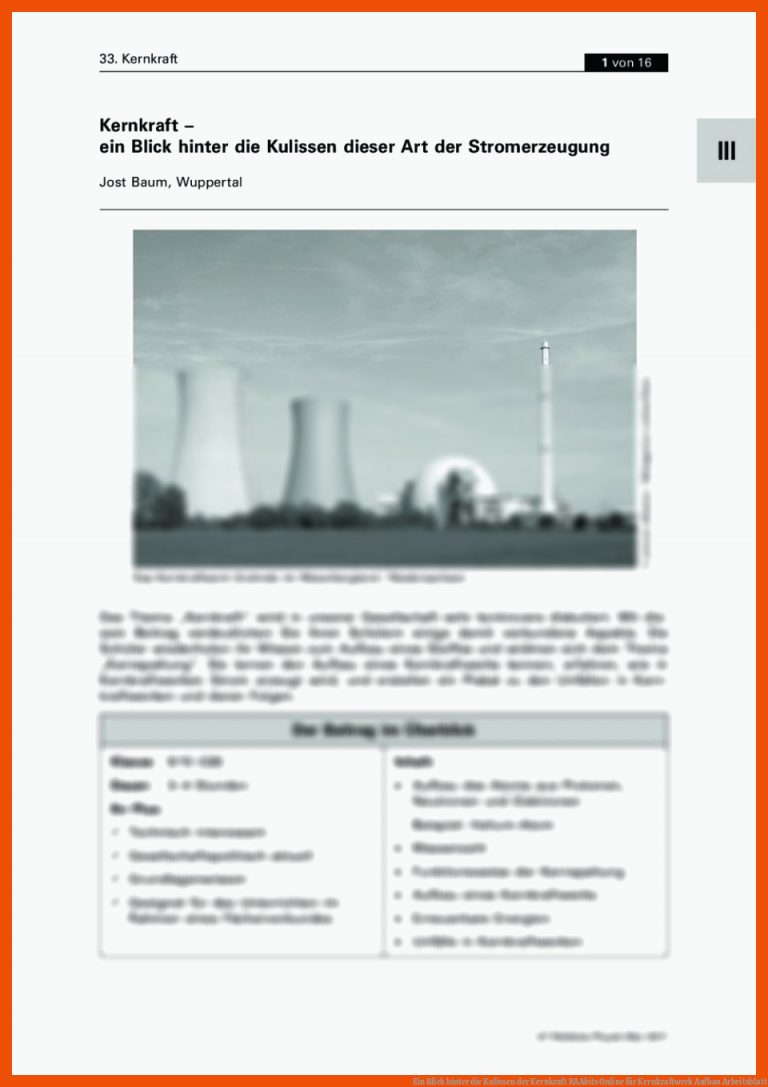 Ein Blick hinter die Kulissen der Kernkraft | RAAbits Online für kernkraftwerk aufbau arbeitsblatt