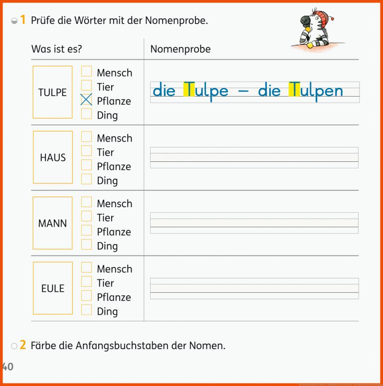 Ein Wortartenplakat zu Nomen / Substantiven von Franz Zebra ... für nomen erkennen arbeitsblatt