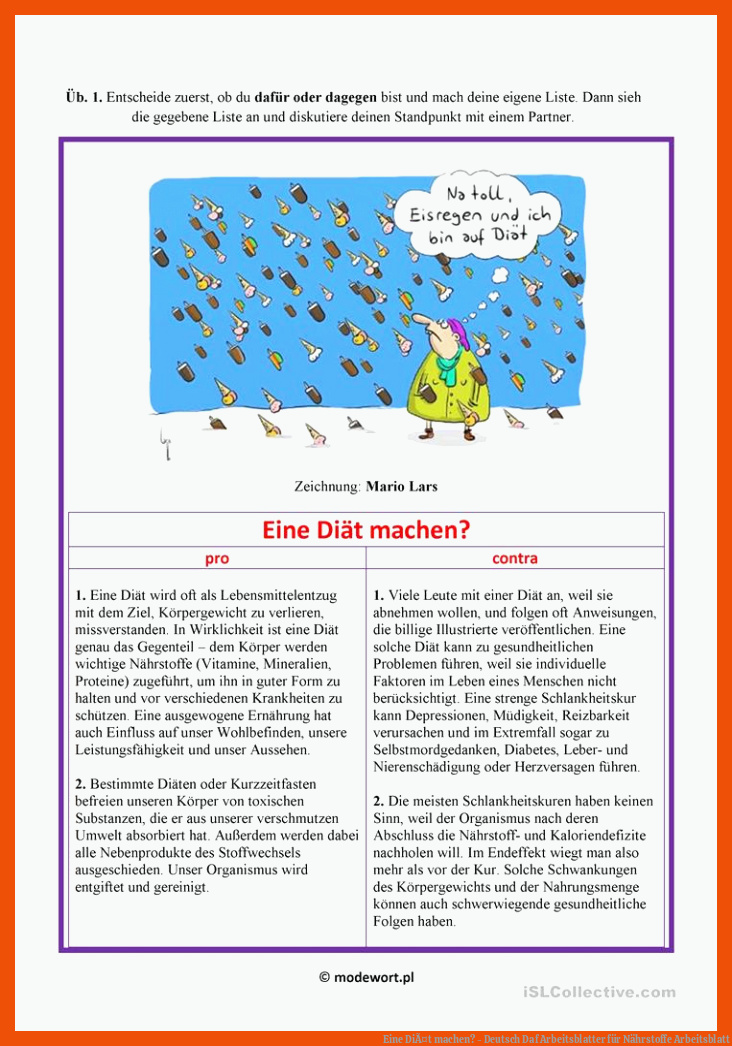 Eine DiÃ¤t machen? - Deutsch Daf Arbeitsblatter für nährstoffe arbeitsblatt
