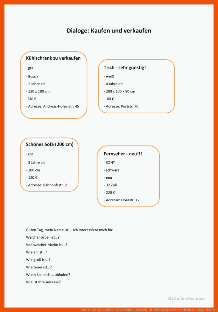 Einfache Dialoge: Kaufen und verkaufen - Deutsch Daf Arbeitsblatter für arbeitsblatt dialog schreiben
