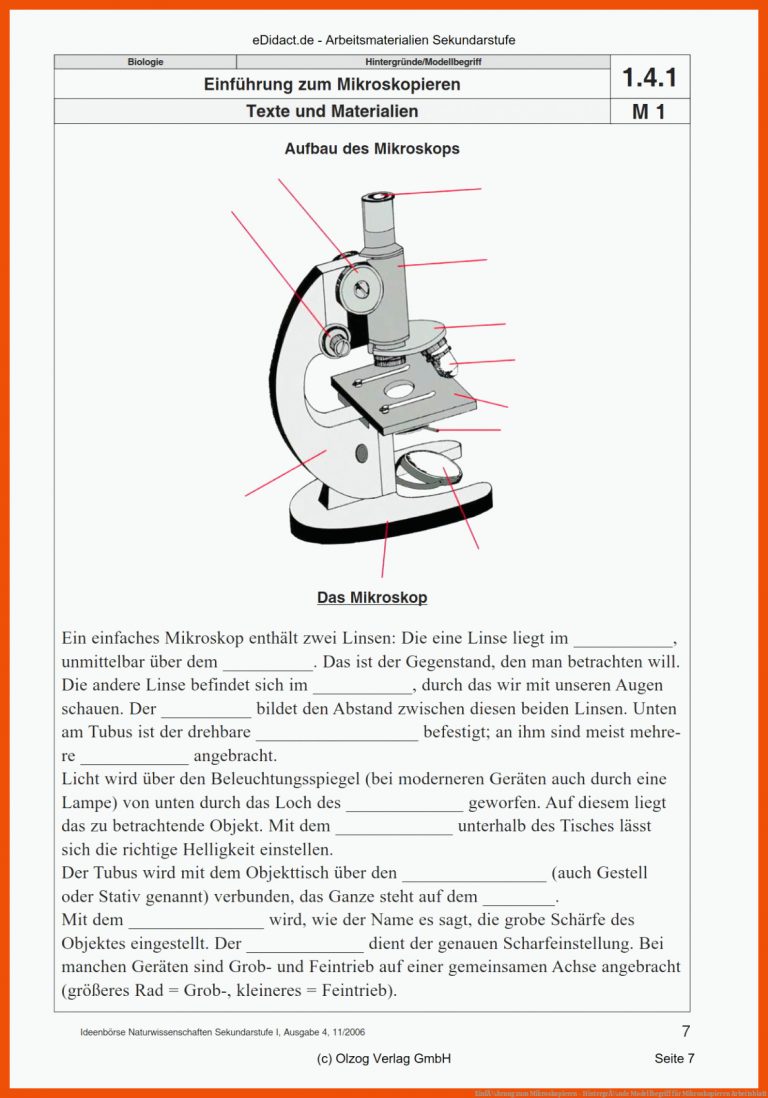 EinfÃ¼hrung zum Mikroskopieren - HintergrÃ¼nde Modellbegriff für mikroskopieren arbeitsblatt