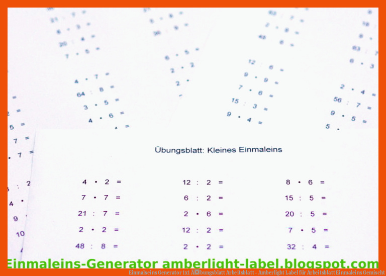 Einmalseins Generator 1x1 Ãbungsblatt Arbeitsblatt - Amberlight Label für arbeitsblatt einmaleins gemischt