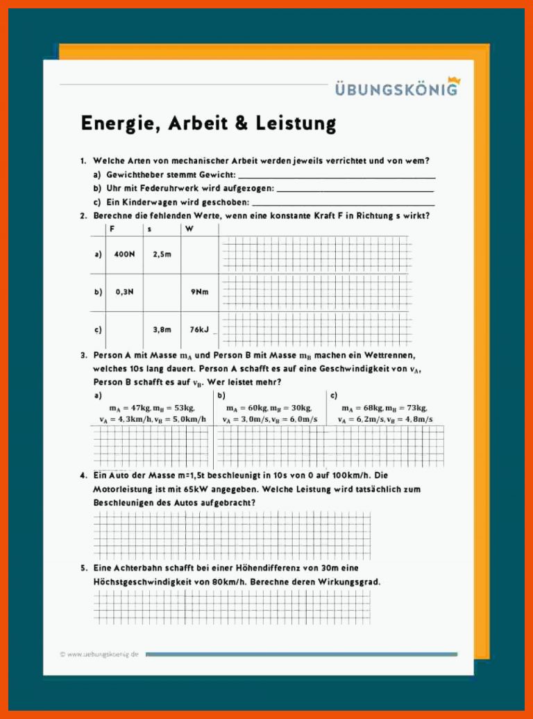 Energie, Arbeit und Leistung für arbeitsblätter energie