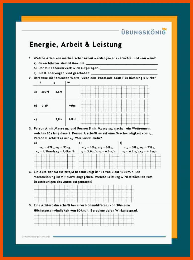 Energie, Arbeit Und Leistung Fuer Arbeitsblätter Energie