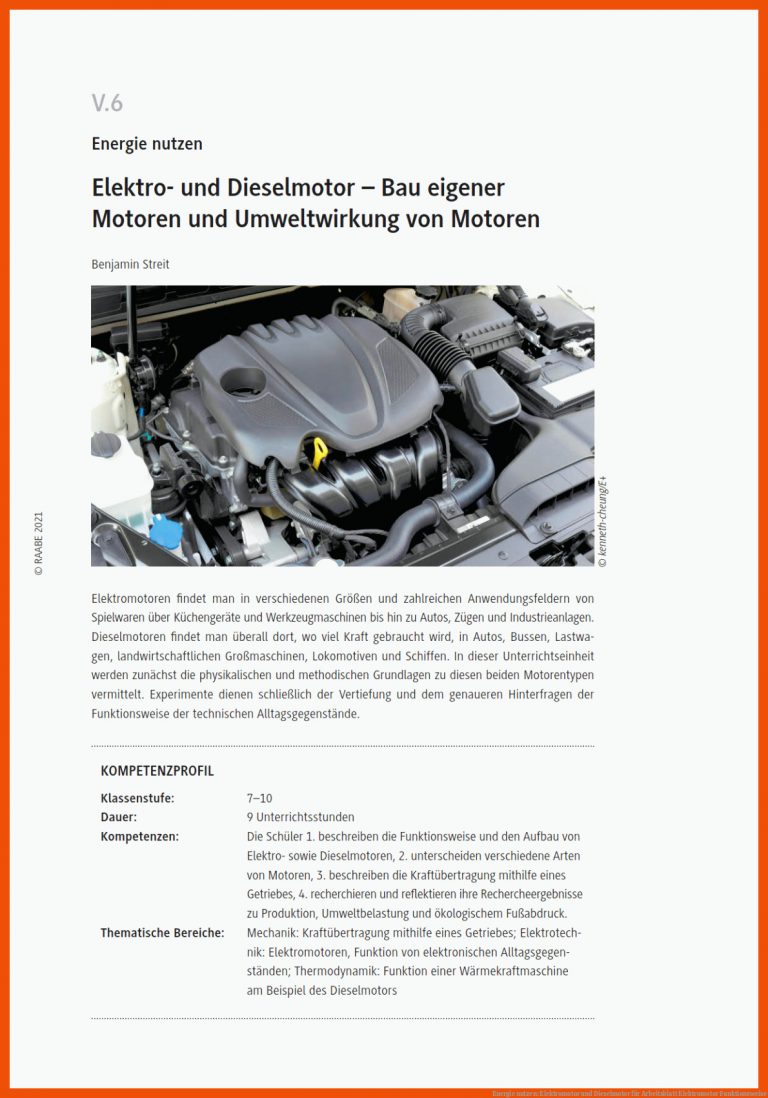 Energie nutzen: Elektromotor und Dieselmotor für arbeitsblatt elektromotor funktionsweise