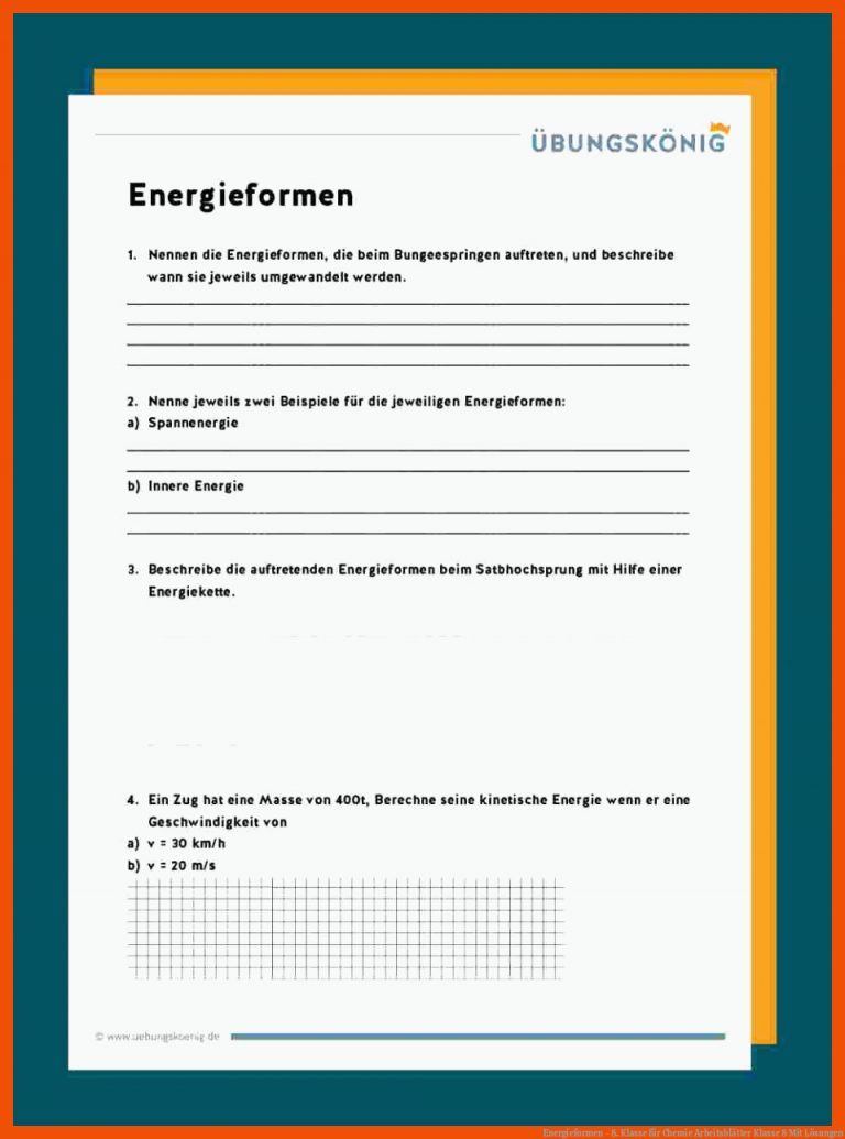 Energieformen - 8. Klasse für chemie arbeitsblätter klasse 8 mit lösungen
