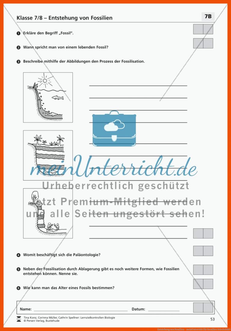 Entstehung von Fossilien - meinUnterricht für fossilien arbeitsblatt