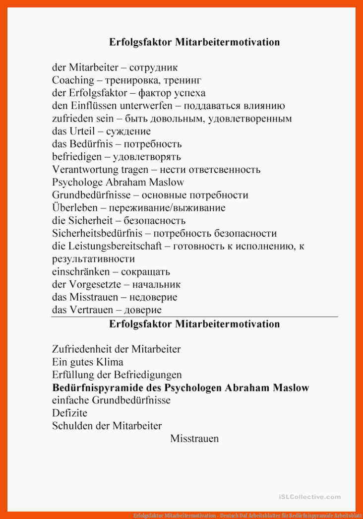 Erfolgsfaktor Mitarbeitermotivation - Deutsch Daf Arbeitsblatter für bedürfnispyramide arbeitsblatt