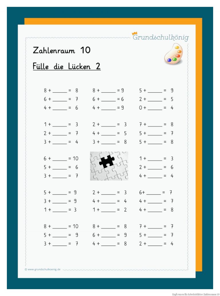 ErgÃ¤nzen für Arbeitsblätter Zahlenraum 10