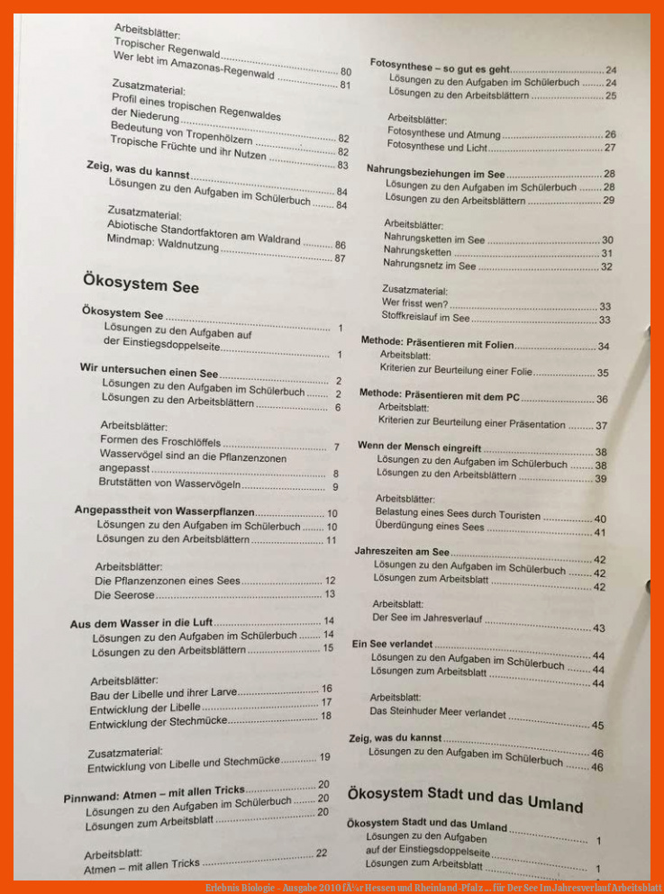 Erlebnis Biologie - Ausgabe 2010 fÃ¼r Hessen und Rheinland-Pfalz ... für der see im jahresverlauf arbeitsblatt