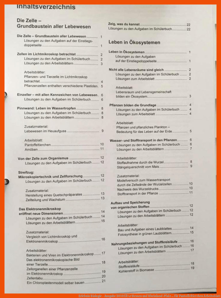 Erlebnis Biologie - Ausgabe 2010 fÃ¼r Hessen und Rheinland-Pfalz ... für pantoffeltierchen arbeitsblatt