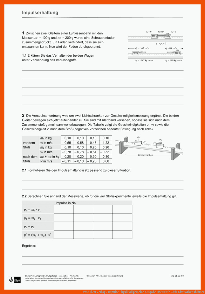 Ernst Klett Verlag - Impulse Physik Allgemeine Ausgabe Oberstufe ... für klett arbeitsblätter