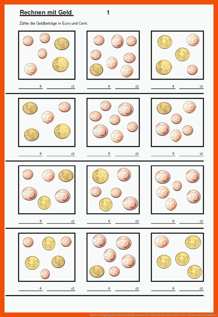 Erster Umgang mit Geld GeldmÃ¼nzen zÃ¤hlen für rechnen mit geld 1 klasse arbeitsblätter