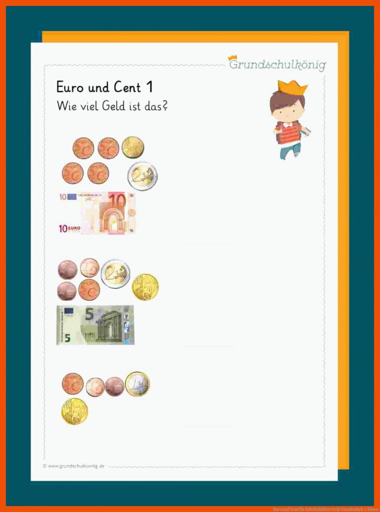 Euro und Cent für arbeitsblätter geld grundschule 1 klasse