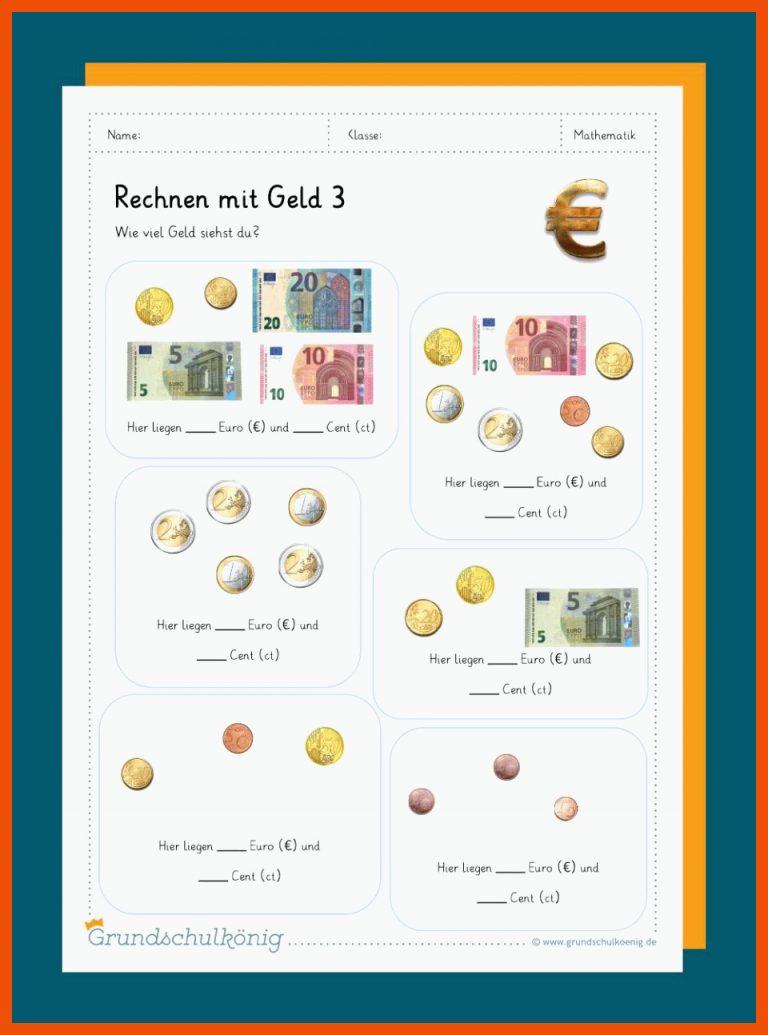 Euro und Cent für arbeitsblatt geld