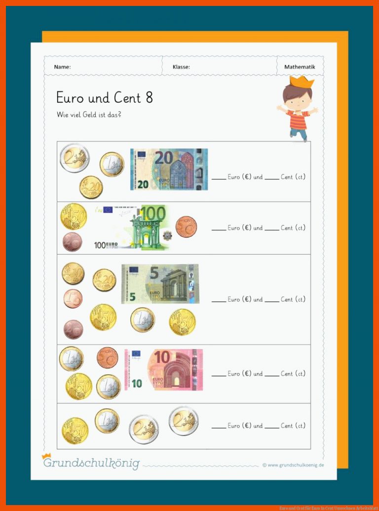 Euro und Cent für euro in cent umrechnen arbeitsblatt