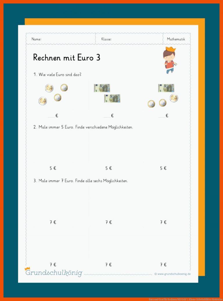 Euro und Cent für rechnen mit geld 1. klasse arbeitsblätter kostenlos