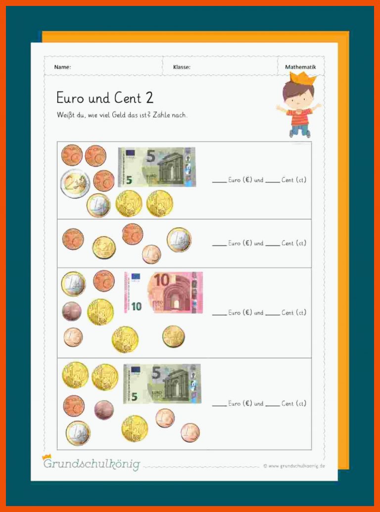 Euro und Cent für rechnen mit geld 2. klasse arbeitsblätter kostenlos