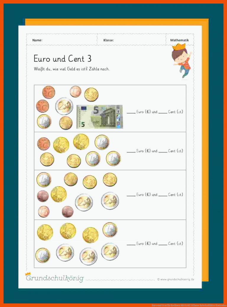 Euro und Cent für rechnen mit geld 3 klasse arbeitsblätter kostenlos