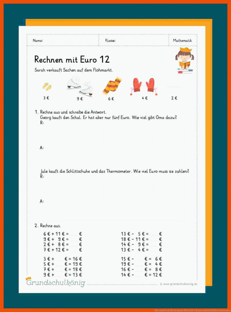 Euro und Cent für rechnen mit geld 3 klasse arbeitsblätter kostenlos