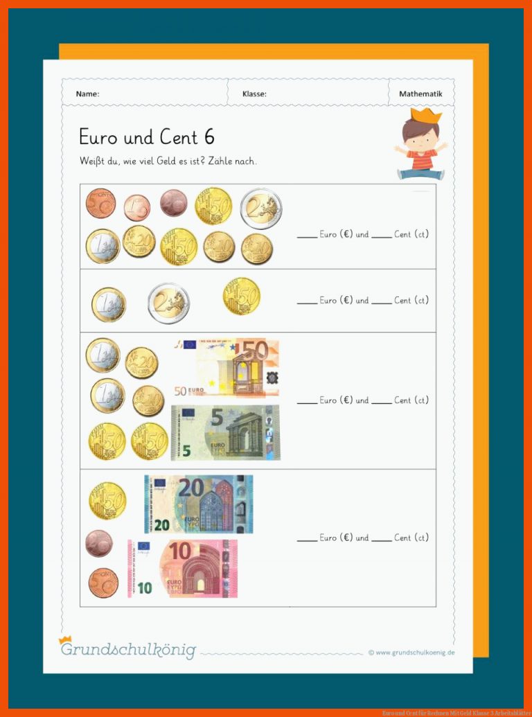 Euro und Cent für rechnen mit geld klasse 3 arbeitsblätter