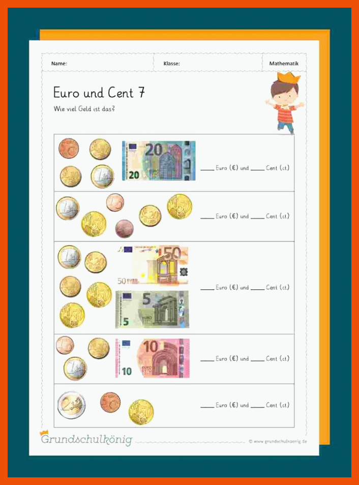 Euro und Cent | GrundschulkÃ¶nig, Matheunterricht, ArbeitsblÃ¤tter ... für umgang mit geld arbeitsblätter