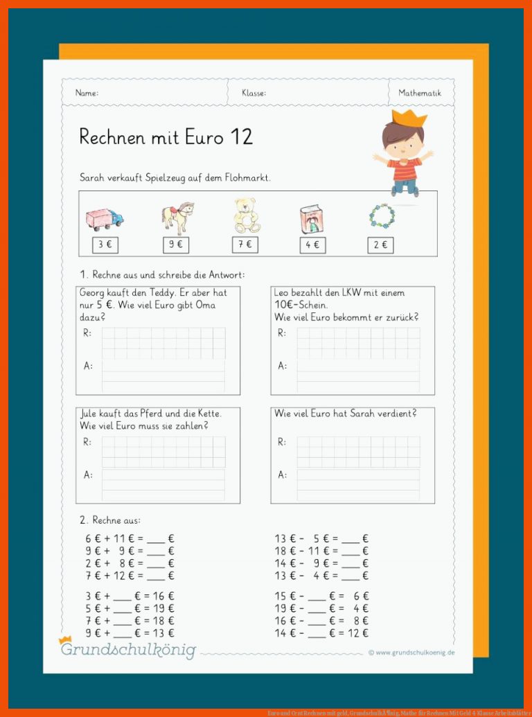 Euro und Cent | Rechnen mit geld, GrundschulkÃ¶nig, Mathe für rechnen mit geld 4 klasse arbeitsblätter