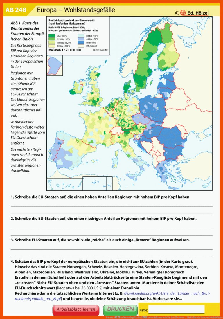 Europa â WohlstandsgefÃ¤lle â Unterrichtsmaterial In Den FÃ¤chern ... Fuer Erdkunde Europa Arbeitsblätter