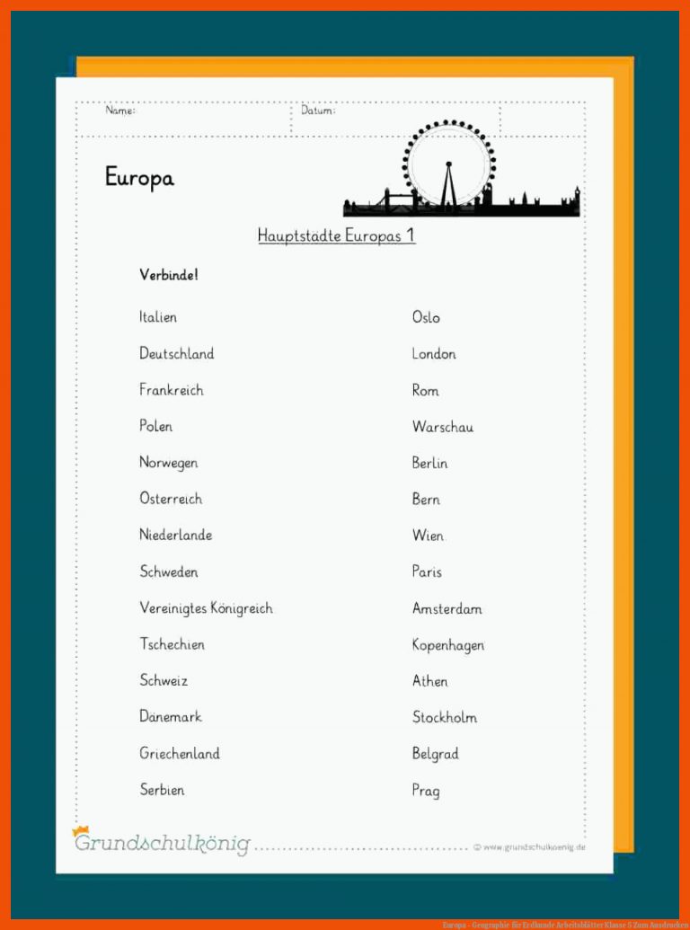 Europa - Geographie Fuer Erdkunde Arbeitsblätter Klasse 5 Zum Ausdrucken