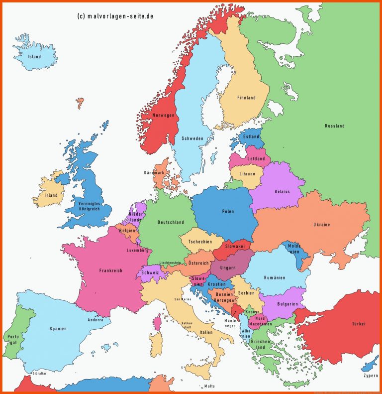 Europakarte - Alle LÃ¤nder In Europa Und HauptstÃ¤dte Fuer topographie Europa Arbeitsblatt