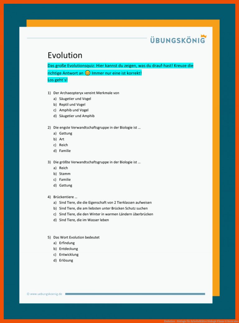 Evolution - Biologie für arbeitsblätter biologie klasse 6 kostenlos