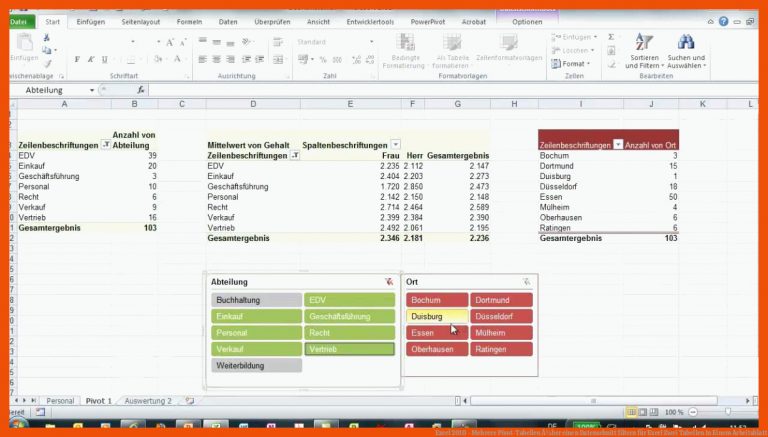 Excel 2010 - Mehrere Pivot-Tabellen Ã¼ber einen Datenschnitt filtern für excel zwei tabellen in einem arbeitsblatt