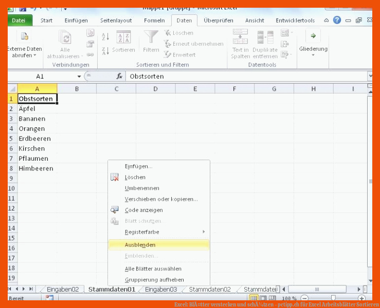 Excel: BlÃ¤tter verstecken und schÃ¼tzen - pctipp.ch für excel arbeitsblätter sortieren