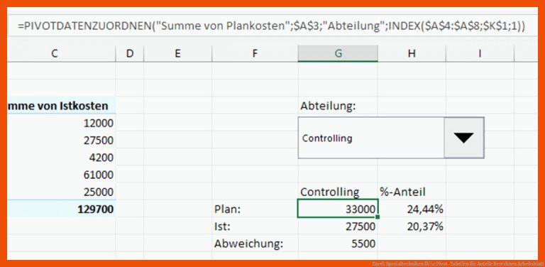 Excel: Spezialtechniken fÃ¼r Pivot-Tabellen für anteile berechnen arbeitsblatt
