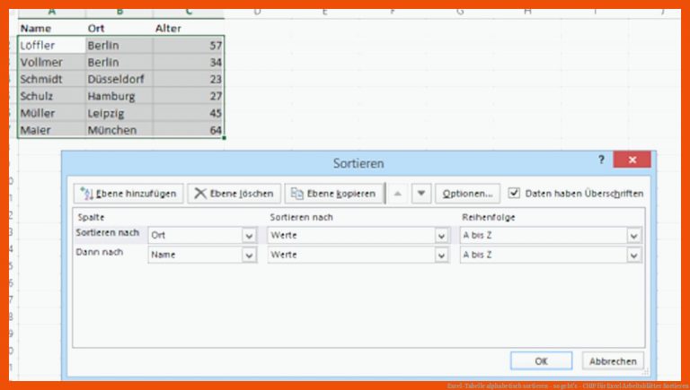 Excel-tabelle Alphabetisch sortieren - so Geht's - Chip Fuer Excel Arbeitsblätter sortieren