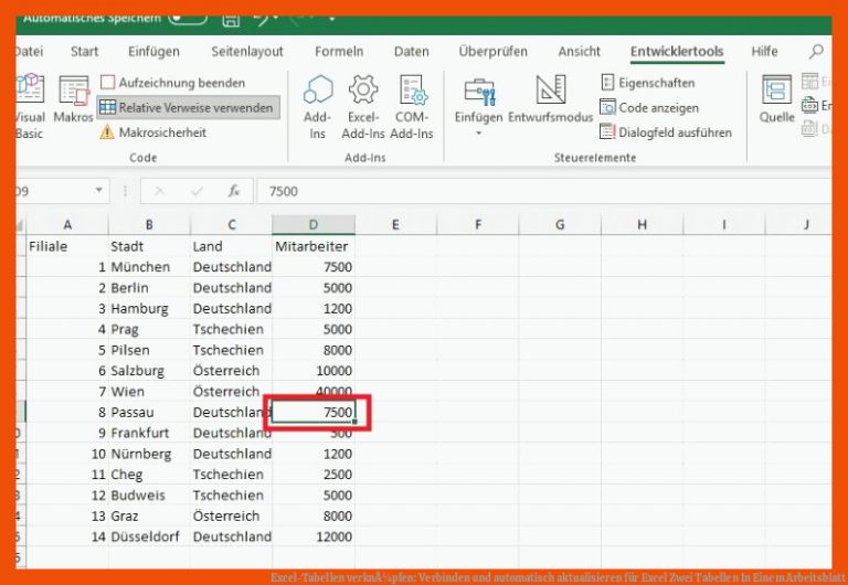 Excel-Tabellen verknÃ¼pfen: Verbinden und automatisch aktualisieren für excel zwei tabellen in einem arbeitsblatt