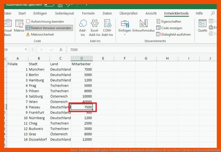 Excel-tabellen VerknÃ¼pfen: Verbinden Und Automatisch Aktualisieren Fuer Excel Zwei Tabellen In Einem Arbeitsblatt