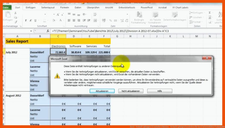 Excel - VerknÃ¼pfungen (1) Zwischen Dateien - VerknÃ¼pfungen Bearbeiten Fuer Excel Arbeitsblätter Verknüpfen