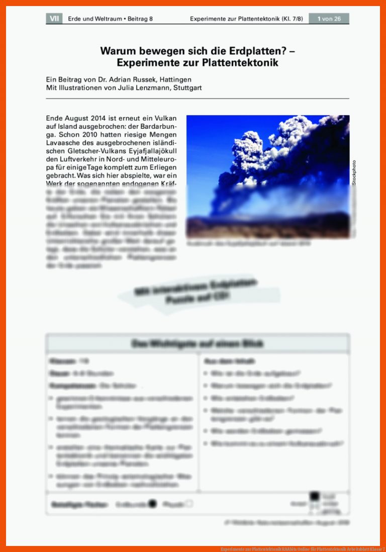 Experimente zur Plattentektonik | RAAbits Online für plattentektonik arbeitsblatt klasse 7