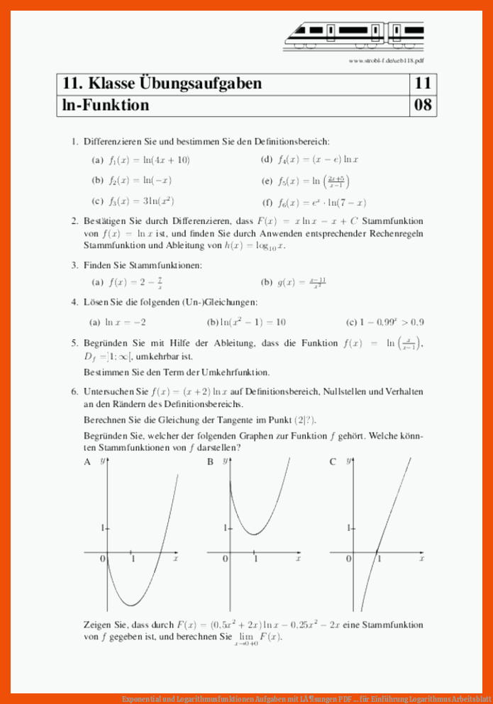 Exponential und Logarithmusfunktionen Aufgaben mit LÃ¶sungen | PDF ... für einführung logarithmus arbeitsblatt